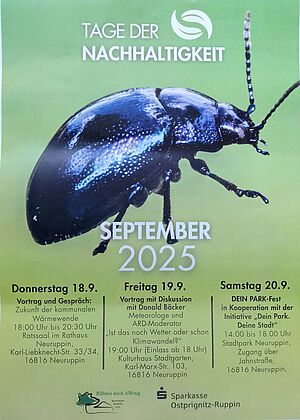 Plakat der Initiative "Klima und Alltag" mit Veranstaltung zu den Tagen der Nachhaltigkeit 2025 in Neuruppin
