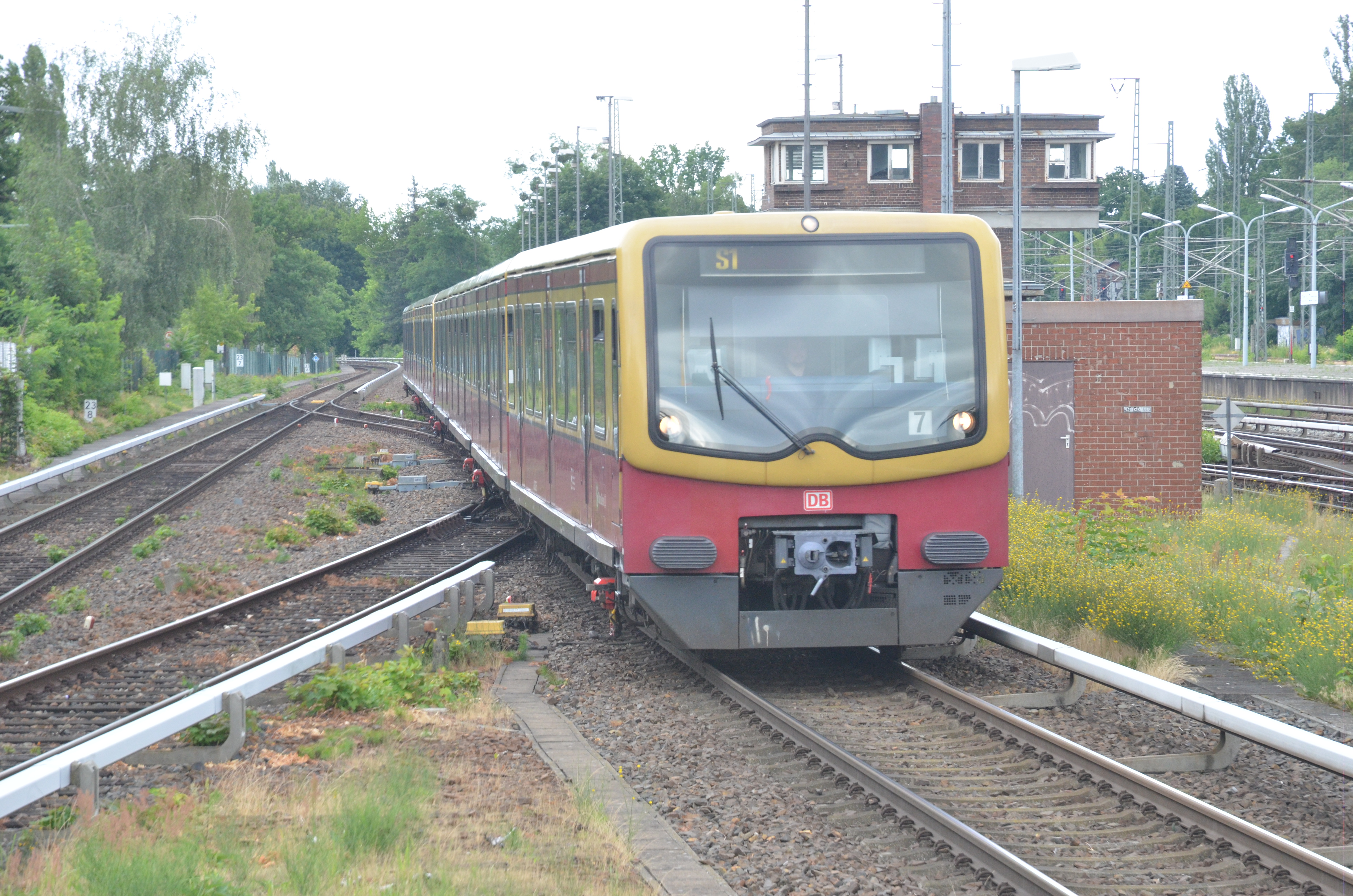 S-Bahn mit der Aufschrift S1 auf den Gleisen 