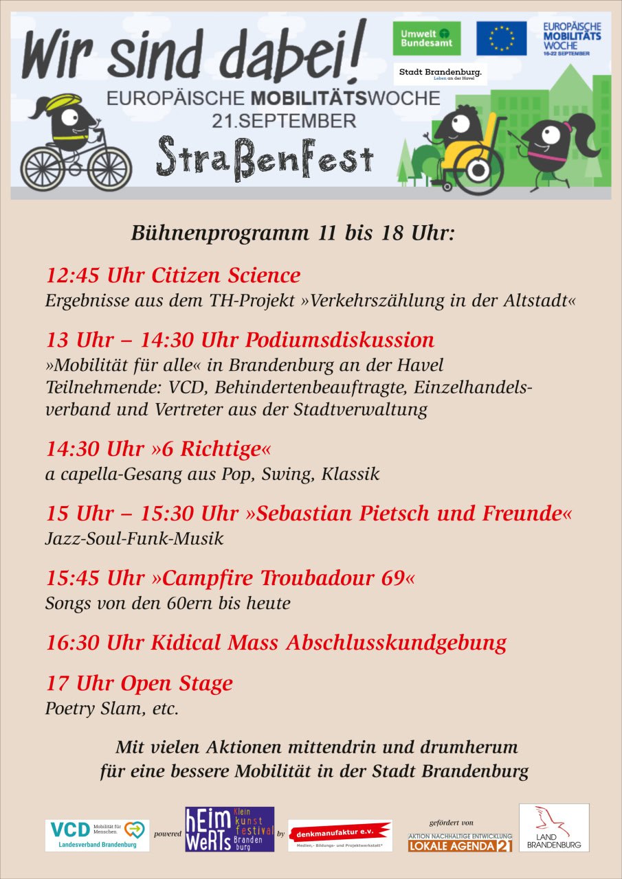 Plakat mit dem Bühnenprogramm für das Straßenfest in der Kurstraße am 21.09.2025